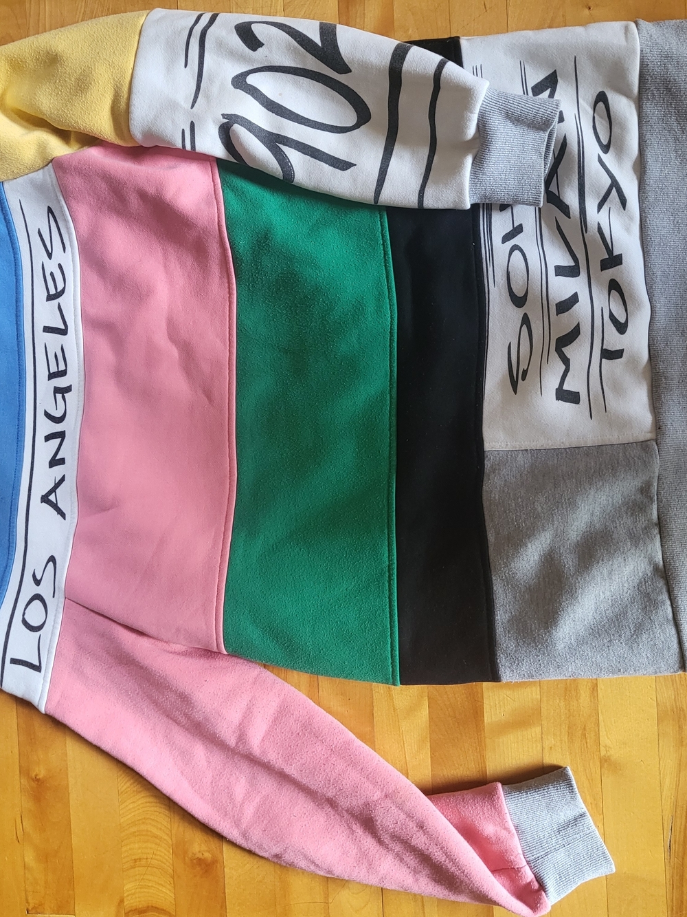 Kids Colorblock Sweatshirt Bottoms in Pink, Green, Black, Gray